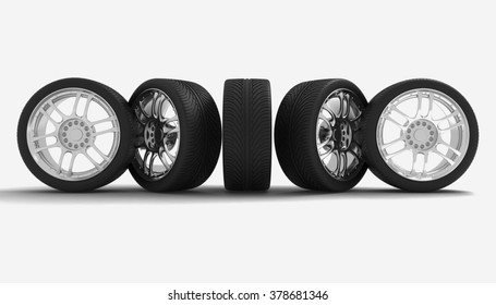 Car Wheels. Concept design. 3D render Illustration on White Background - Powered by Shutterstock