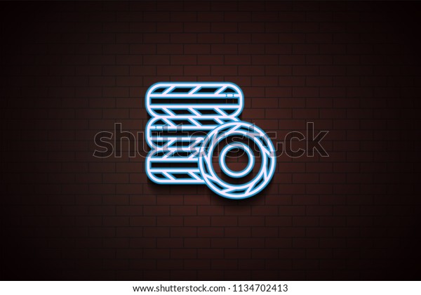 car wheels icon in Neon style on brick wall on\
dark brick wall\
background