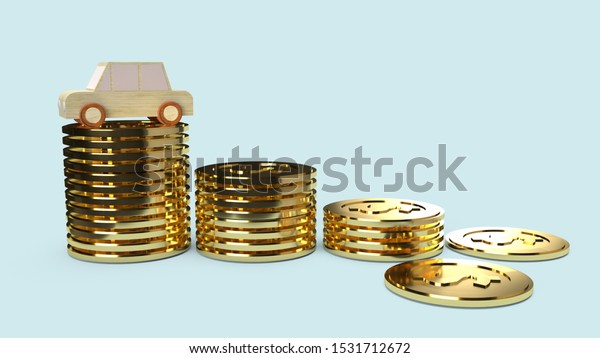  car  wood toy and gold coins 3d rendering  for \
car business content.