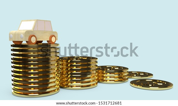  car  wood toy and gold coins 3d rendering  for \
car business content.