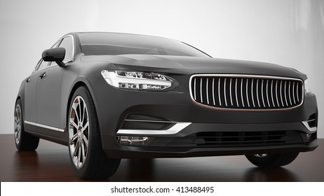 Car Wrapped In Black Super Matte Film 3D Rendering