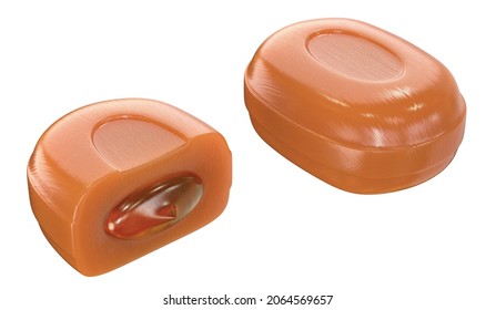 Caramel Hard Candy. Toffee Candy.
3d Illustration. Isolated Background.