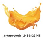 Caramel sauce, Liquid syrup splash, sugar candy caramel or melted toffee, 3d illustration.