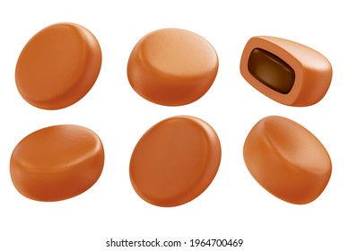 Caramel Toffee. Isolated On White Background. 3d Illustration