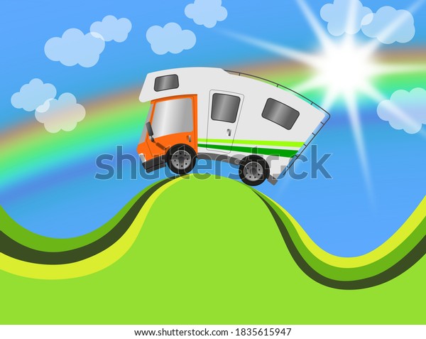 Caravan car\
confort travel on holiday in\
landscape