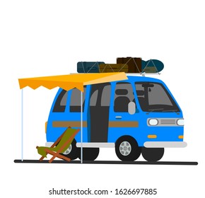 Caravan Travel Trailer. .   Illustration In Cartoon Style.