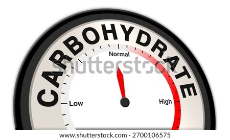 Carbohydrate Text or Word Level Normal displayed on a digital barometer or tachometer, symbolizing optimal balanced intake, stable glucose metabolism, and perfect energy supply status