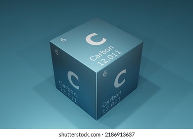 Carbon, 3D rendering of symbols of the elements of the periodic table, atomic number, atomic weight, name and symbol. Education, science and technology. 3D illustration