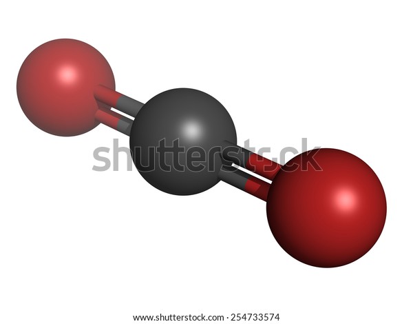 二酸化炭素 Co2 温室効果ガス分子 化学構造 原子は 通常の色分けで球体で表されます 炭素 グレー 酸素 赤 のイラスト素材