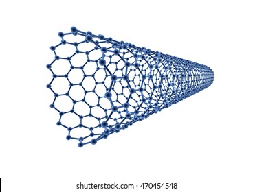 Carbon Nanotube. Blue. White Background. 3D Rendering