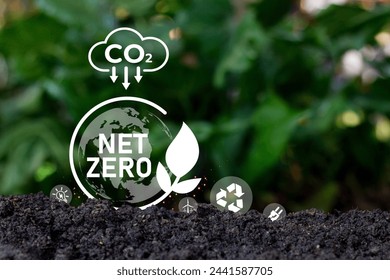 carbon neutral and net zero emissions concepts. natural environment A climate-neutral long-term strategy greenhouse gas emissions targets. green net center icon