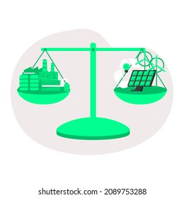 Carbon Offset Compensation To Reduce CO2 Greenhouse Gases Outline Diagram. Emissions From Factories And Fossil Fuel Burning Calculation For Zero Or Neutral Environment Strategy  Illustration.