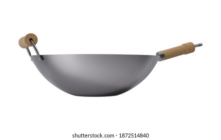 Carbon Steel Wok 3D Illustration On White Background