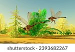 Carboniferous Meganeura Insects 3d illustration - Meganeura Insects were very large predators during the Carboniferous Period of France and England.