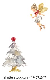 Card, Angel And Christmas Tree