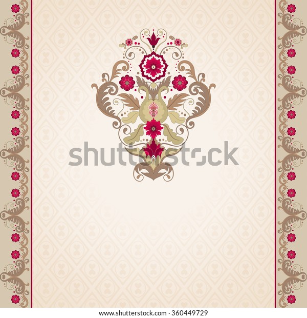 Card with flower and\
floral border in vintage style. Simple delicate ornament. Place for\
your text.