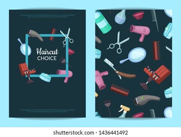 card or flyer templates set for with hairdresser or barber cartoon elements and place for text illustration - Powered by Shutterstock