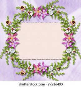 Card for a photo or invitation with flower on abstract background.