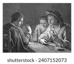 Card Players, Nicolo Cavalli, after Francesco Maggiotto, 1740 - 1822 Two young men play cards at a table. A third man watches. On the table are coins and a burning candle.