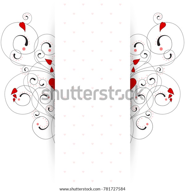 Card. Wedding or Valentine\'s Day. Place for\
your text. Pattern with curls and hearts.\

