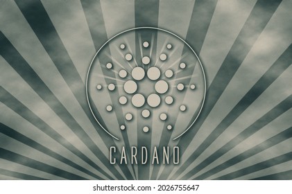 Cardano (ADA) crypto currency logo. 3D illustration with engraved money effect. Investment concept