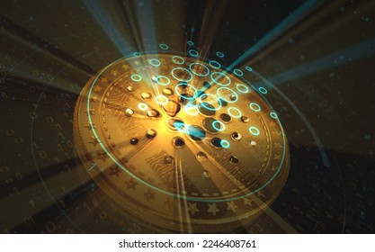 Cardano ADA cryptocurrency gold coin on green screen background. Abstract concept 3d illustration. - Shutterstock ID 2246408761