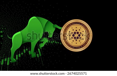 cardano-ada virtual currency image in the digital background. 3d illustrations.