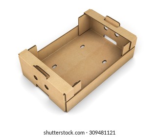 Cardboard box for fruit and vegetables isolated on white background. 3d illustration.