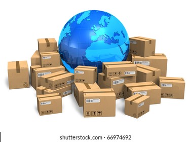 Cardboard Boxes Earth Globe Stock Illustration 66974692