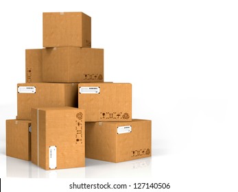 Cardboard Boxes Isolated on White Background.