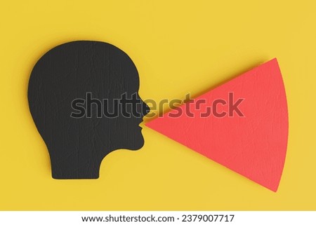 Cardboard cut into the shape of human head and symbol of speaking. 3D illustration of the concept of announcement, criticism and expression of opinions