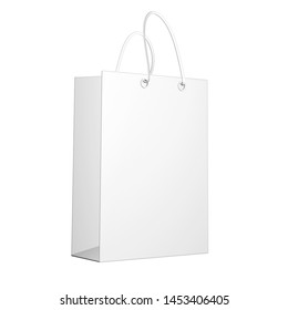 Cardboard or paper shopping bag. Bag for mock up. Large space logo mock up bag. Isolated for mock up. On the white floor. Easy decoupling. 3D render and illustration bag