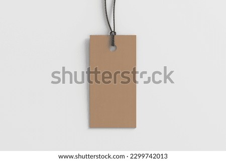 Cardboard rectangular tag mockup on white background. View directly above. 3d illustration