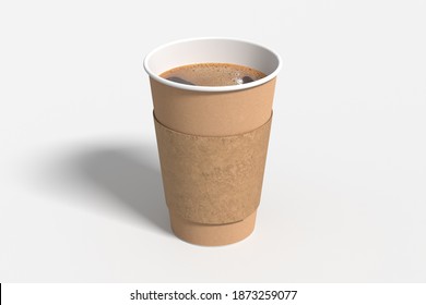 Cardboard take away coffee paper cup mock up with holder on white background. 3d render