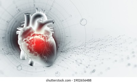 Cardiac technology, innovations in medicine and transplantology. Cardio training and modern technologies. Human heart anatomy 3d illustration