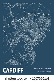 Cardiff - United Kingdom Blueprint City Map is one of the coolest city map designs for you. This is a print-ready graphic. Use for Printable products
