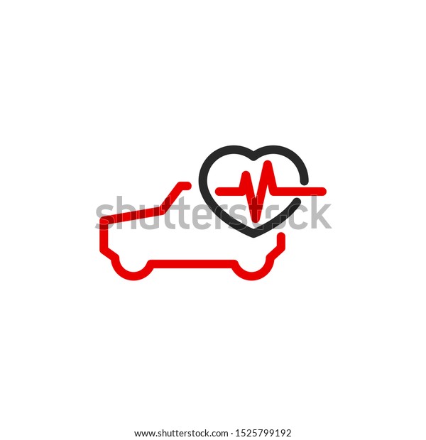 cardiogram auto heart outline flat icon.
Single high quality outline logo symbol for web design or mobile
app. Thin line sign design logo. black and red icon pictogram
isolated on white
background