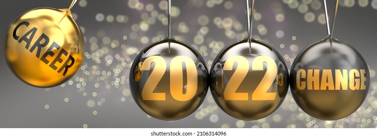 Career As A Driving Force Of A Change In The New Year 2022 - Pictured As A Swinging Sphere With Phrase Career Giving Momentum To 2022 That Leads To A Change, 3d Illustration