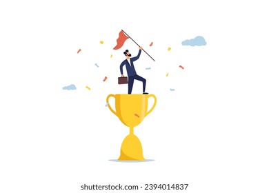 Career success concept. Best in business, winner of an award or achievement, champion trophy, businessman in the spotlight. Illustration - Powered by Shutterstock