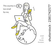 career woman, working globaly, line illustration