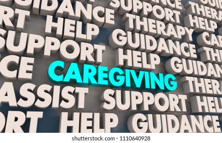 Caregiving Assistance Help Support Caregiver Words 3d Render Illustration