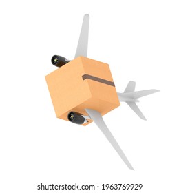 Cargo box with wings on white background.  3D illustration.