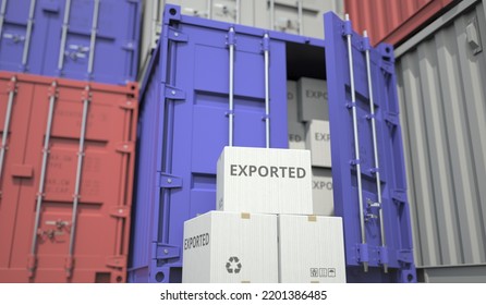 Cargo containers and boxes with exported products. Industry related conceptual 3D rendering