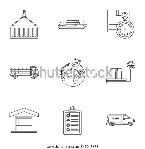 Cargo icons set. Outline illustration of 9 cargo \
icons for web