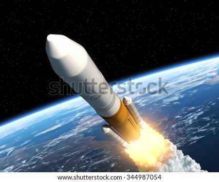 Cargo Launch Rocket Launch. 3D Scene.