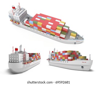 Cargo Ship With Containers Isolated On White. My Own Design