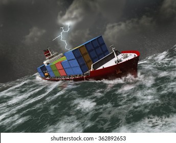 Cargo Ship On A Stormy Sea