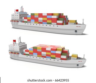 Cargo Ship On White Background , 3D Image. My Own Design.