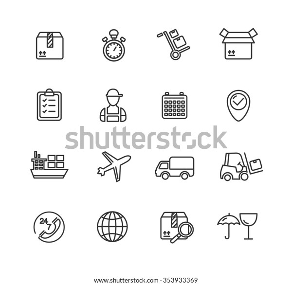 Cargo and\
Shipping Outline Icons Set.\
illustration