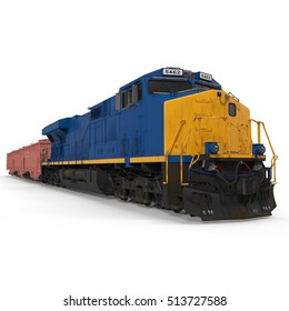 Cargo train with bogie Hopper Wagon on white. 3D illustration